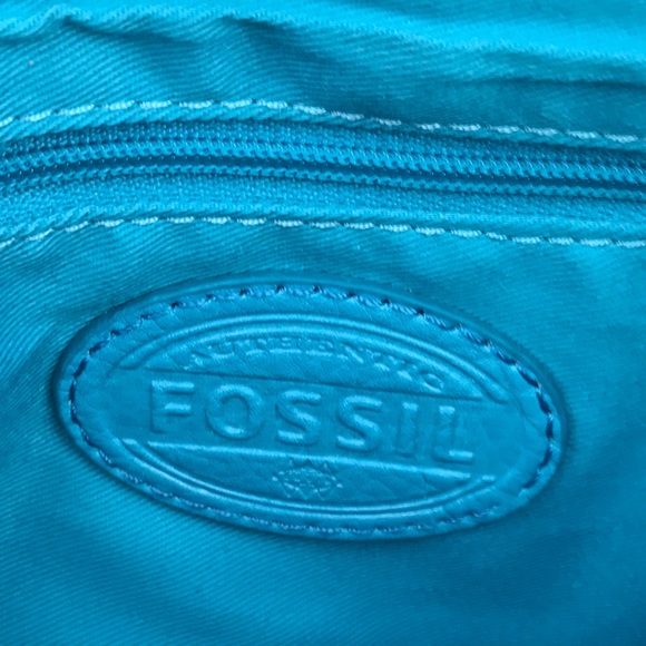 Fossil Blue Tan Canvas Crossbody Purse Handbag - Picture 6 of 8